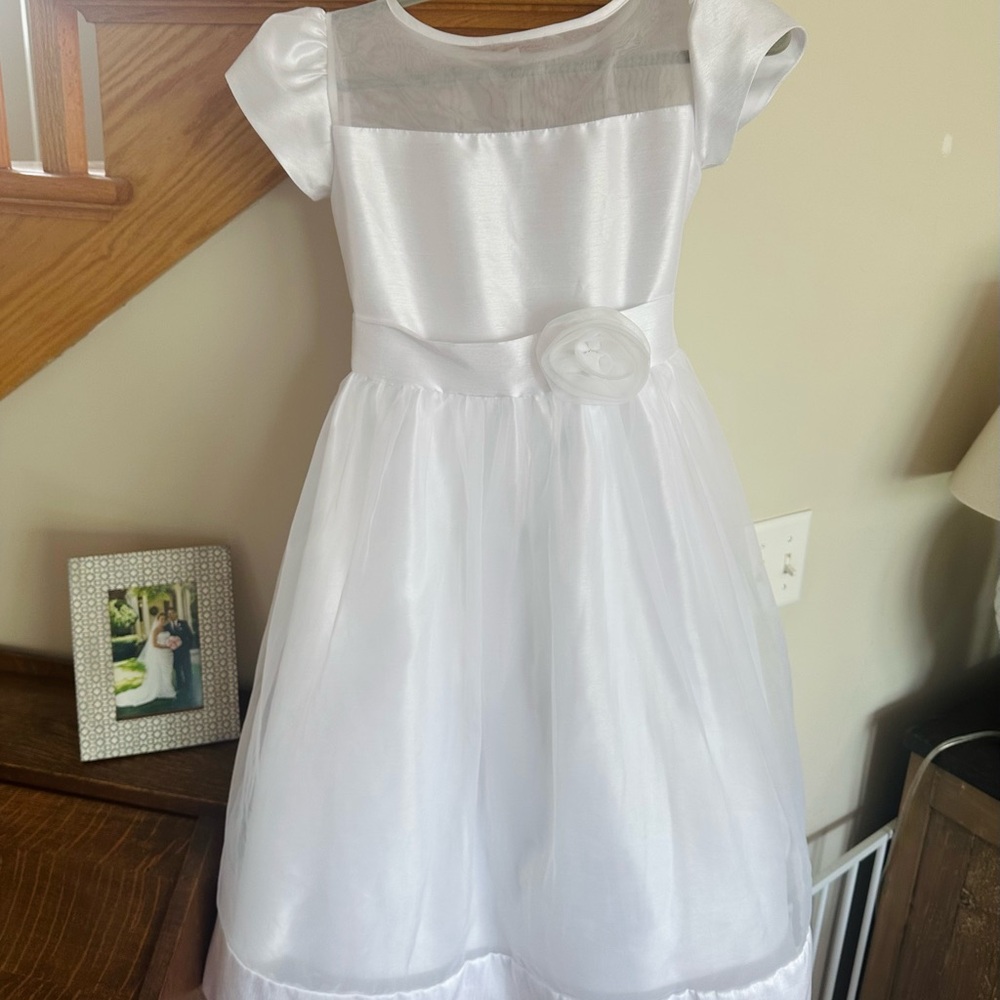 White Girls' Formal Flower Girl Dress with Sheer Yoke